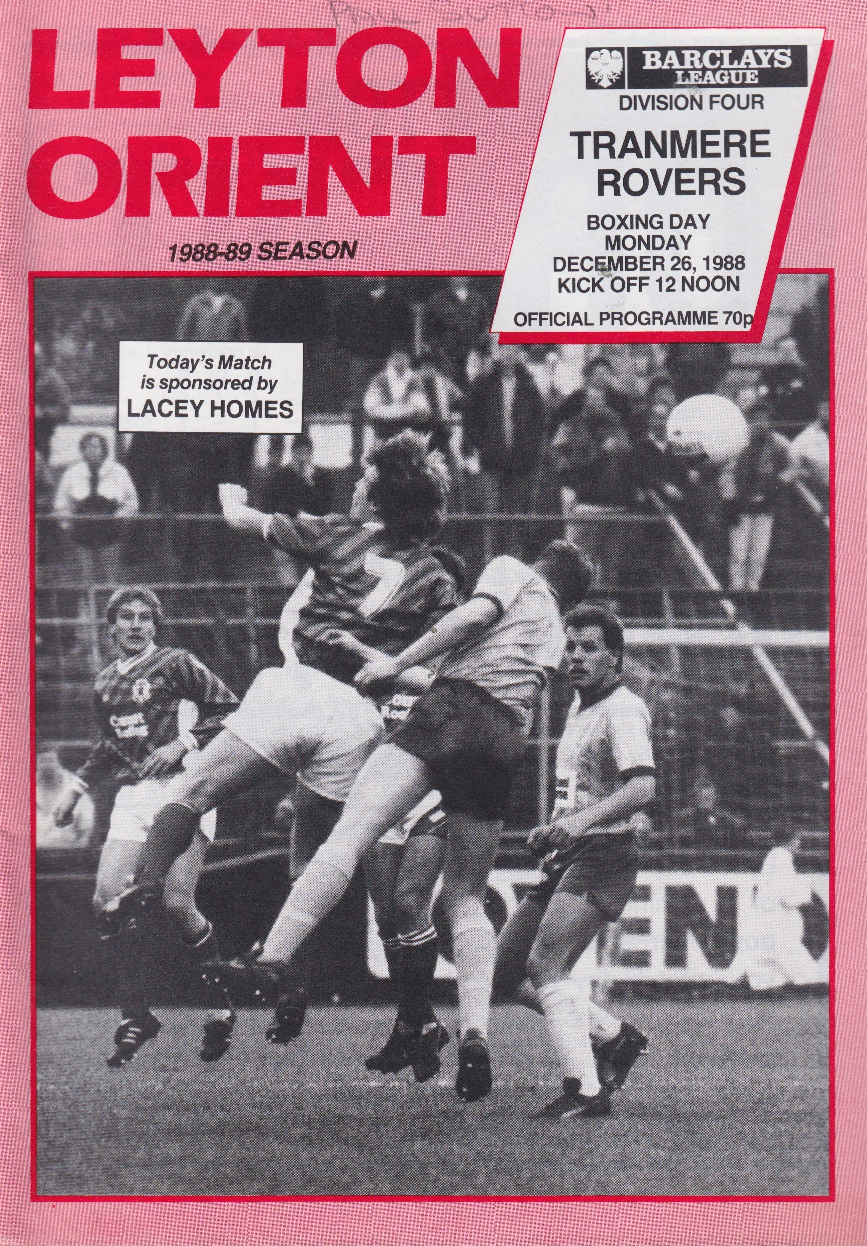 Leyton Orient v Tranmere Rovers match programme